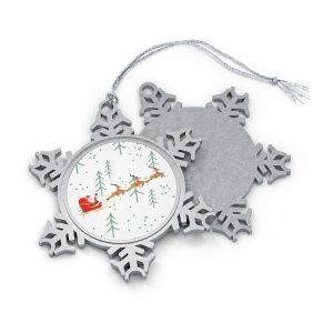 Santa Sleigh Reindeer Pewter Snowflake Christmas Ornament – Holiday Keepsake