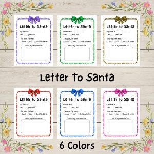 Make Christmas extra magical with this Letter to Santa Printable PDF, available in six festive colors! This adorable holiday template is designed with a bright candy-cane border, glowing Christmas lights, and a cheerful bow at the top—perfect for inspiring little ones to share their wishes with Santa Claus.